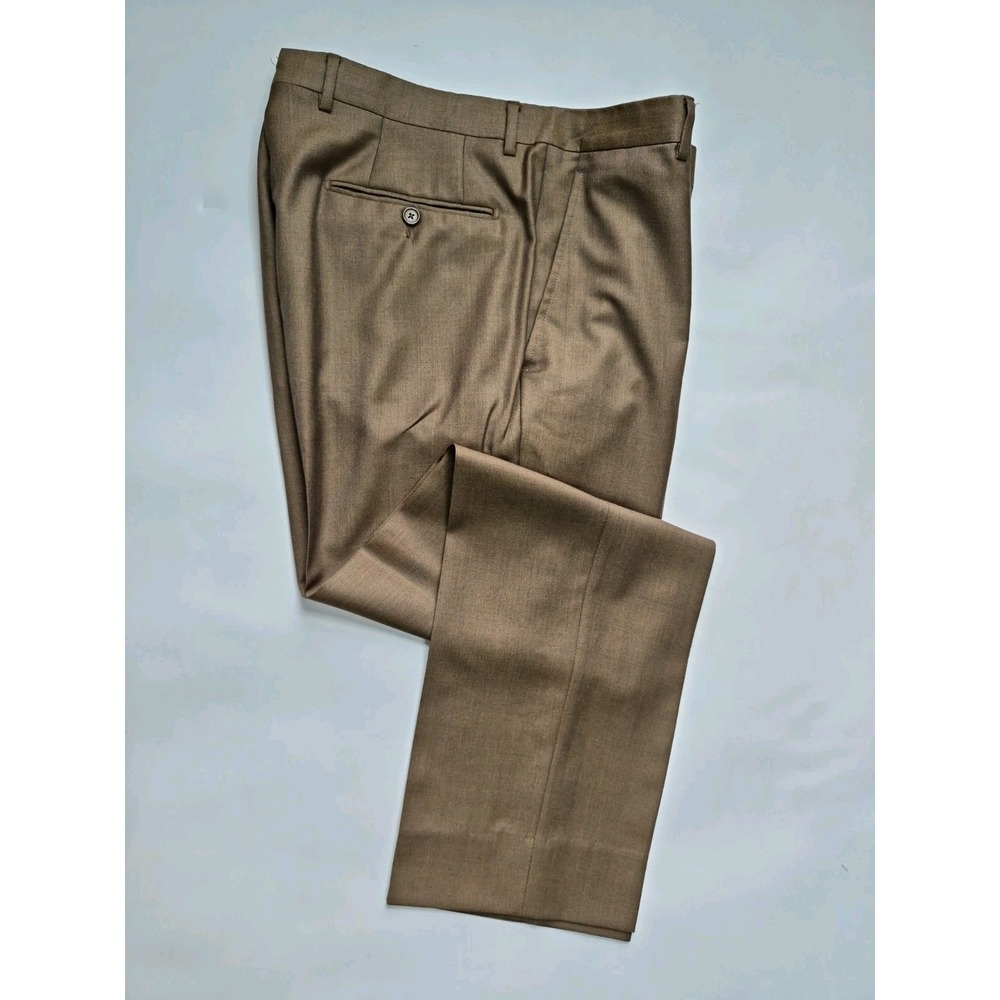Santorelli Mens 35x30 Flat Front Wool Dress Pants Brown Italy Romeo 1900F